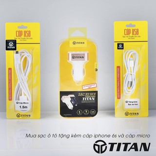 Sạc xe hơi 4 cổng tặng cáp Iphone 6S TITAN