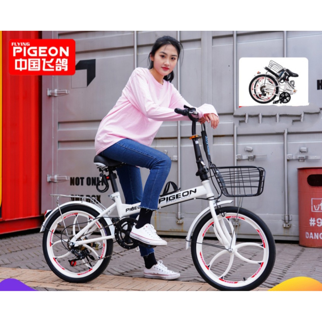 XE ĐẠP GẤP THỂ THAO PIGEON VÀNH ĐÚC DÀNH CHO NAM VÀ NỮ, SIÊU NHẸ DI ĐỘNG_SIZE 20 INCH