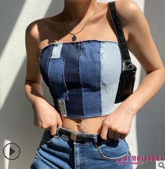 Áo ống denim hở lưng quyến rũ dành cho nữ | BigBuy360 - bigbuy360.vn
