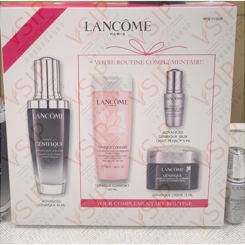 TEM CHÍNH HÃNG - DATE 11/2023 - Bộ set serum trẻ hoá da Lancome Advanced Genifique 50ml + quà tặng 3 món