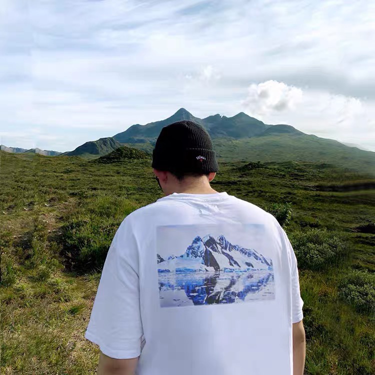 FOG FEAR OF GOD Double Line Short Sleeve ESSENTIALS High Street Tide Glacier Snow Mountain Print Photo T-Shirt