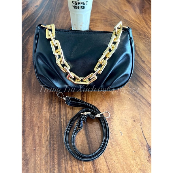 Túi Kẹp Nách, Túi Xách Nữ Đeo Chéo Rúm Da Lì Xích Vàng Vuông Size 20cm Phong Cách Trẻ Trung TTX57