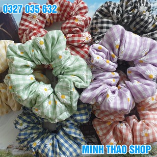Dây Buộc Tóc Vải Co Giãn Họa Tiết - Scrunchies Cột Tóc Kẻ Caro Hoa Cúc Cho Phái Nữ