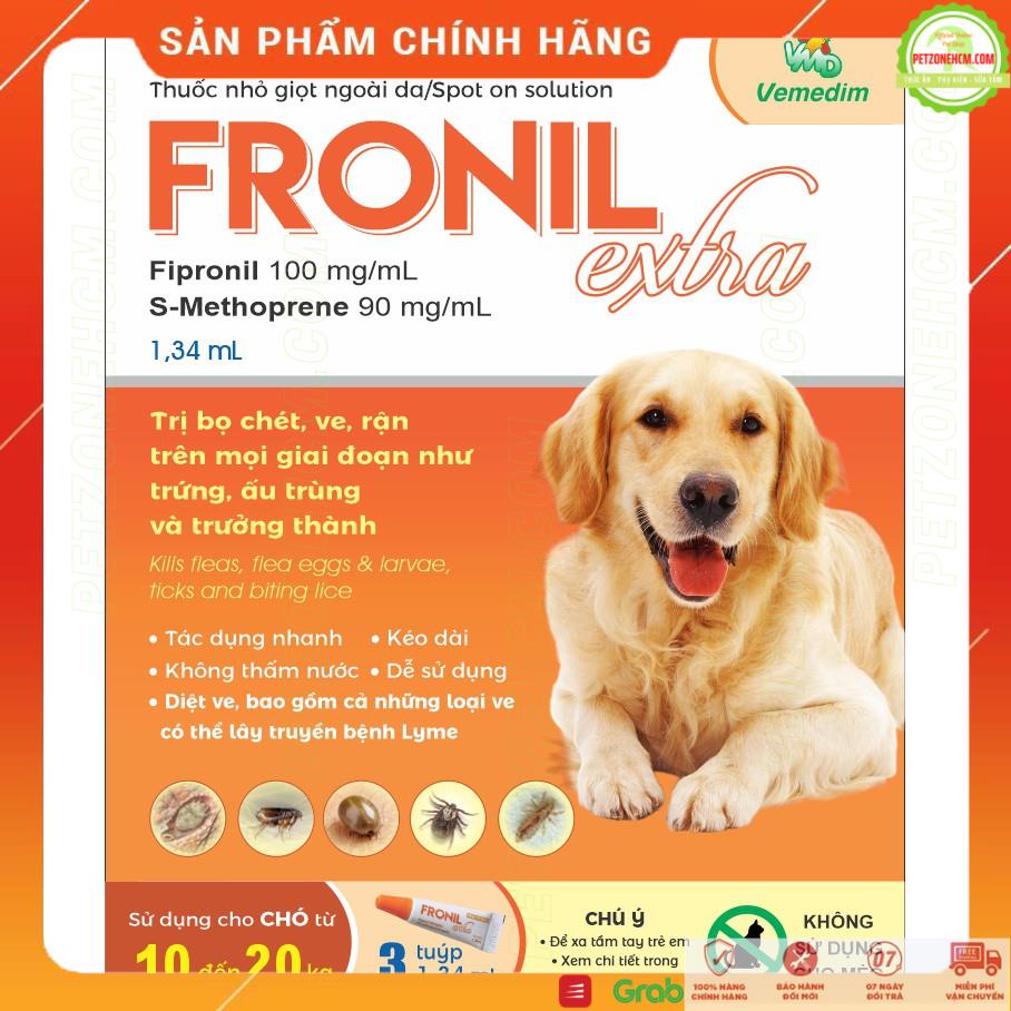 Nhỏ gáy Fronil-extra 10-20kg [ FREESHIP ] Vemedim diệt ve,rận cao cấp cho chó từ 10kg-20kg, hộp 3 tuýp 1.34ml (nhãn cam)