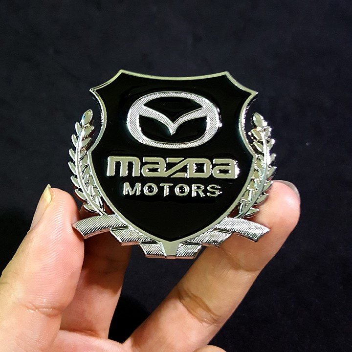 Bộ 2 miếng dán logo kim loại chữ MAZDA bông lúa - logo bông lúa trang trí