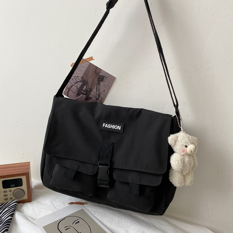 IELGY one-shoulder Harajuku trendy Korean version tooling style Japanese cross-body black Oxford cloth bag all-match