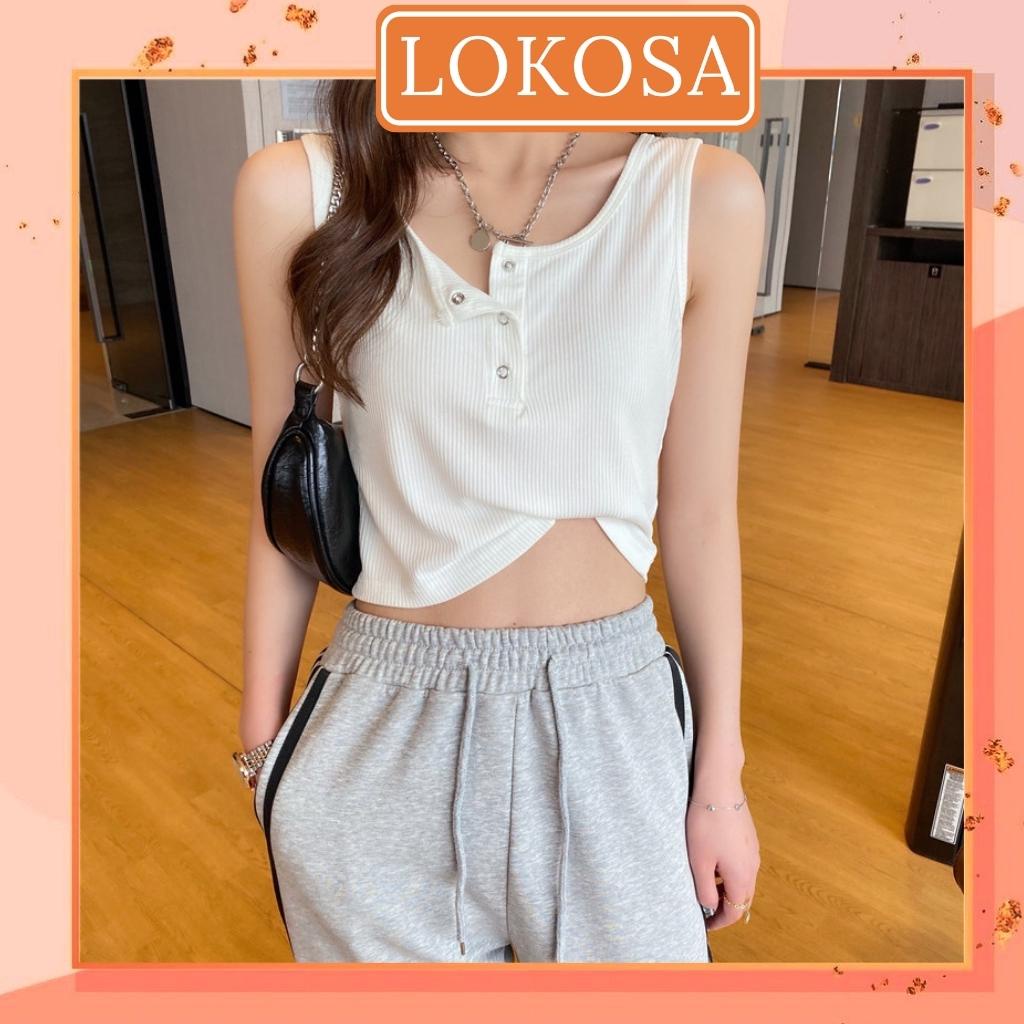 Áo Hai Dây Croptop LOKOSA Áo Crt Kiểu Ôm Body Cổ Vuông Sexy Hàn Quốc Hai Màu Trắng Đen AO034