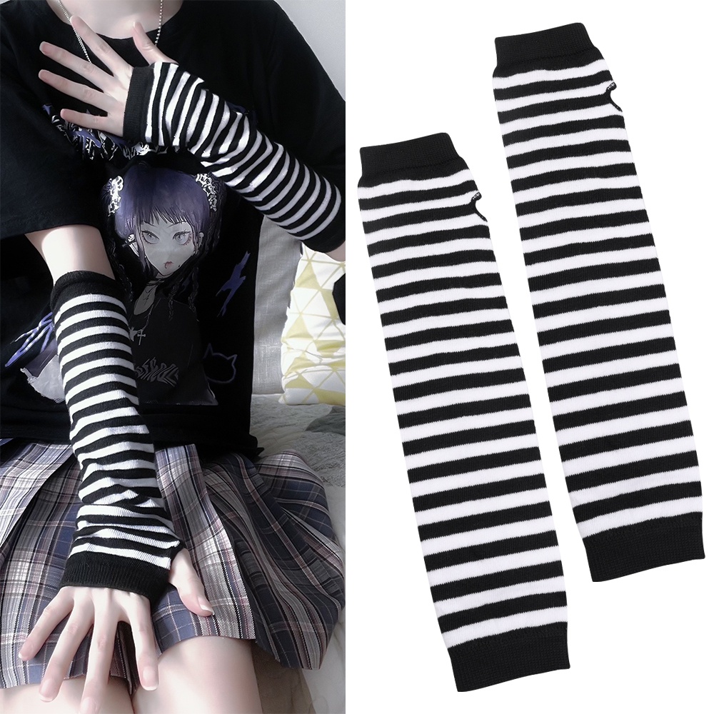 1 Đôi Găng Tay Dài Hở Ngón / Tay Dệt Kim Giữ Ấm / Phong Cách Punk Unisex