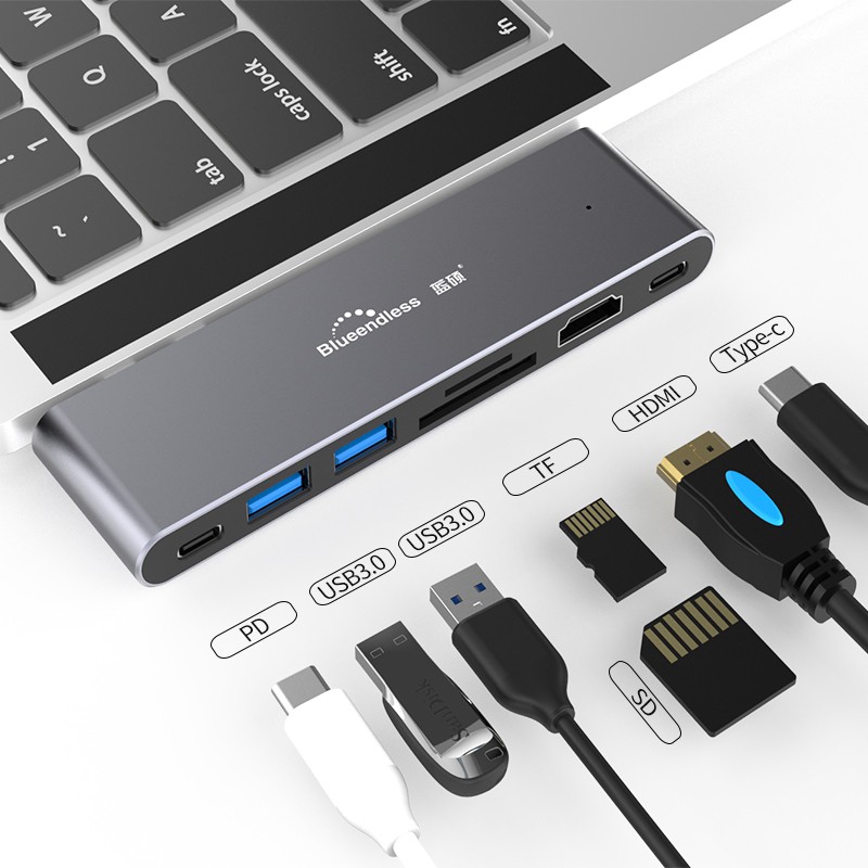 Bộ Chuyển Đổi 7 Trong 1 Với 3 Cổng Usb 3.0 Type-C Hub Tf Sd Pd Cho Macbook Pro Air (Nuuo)