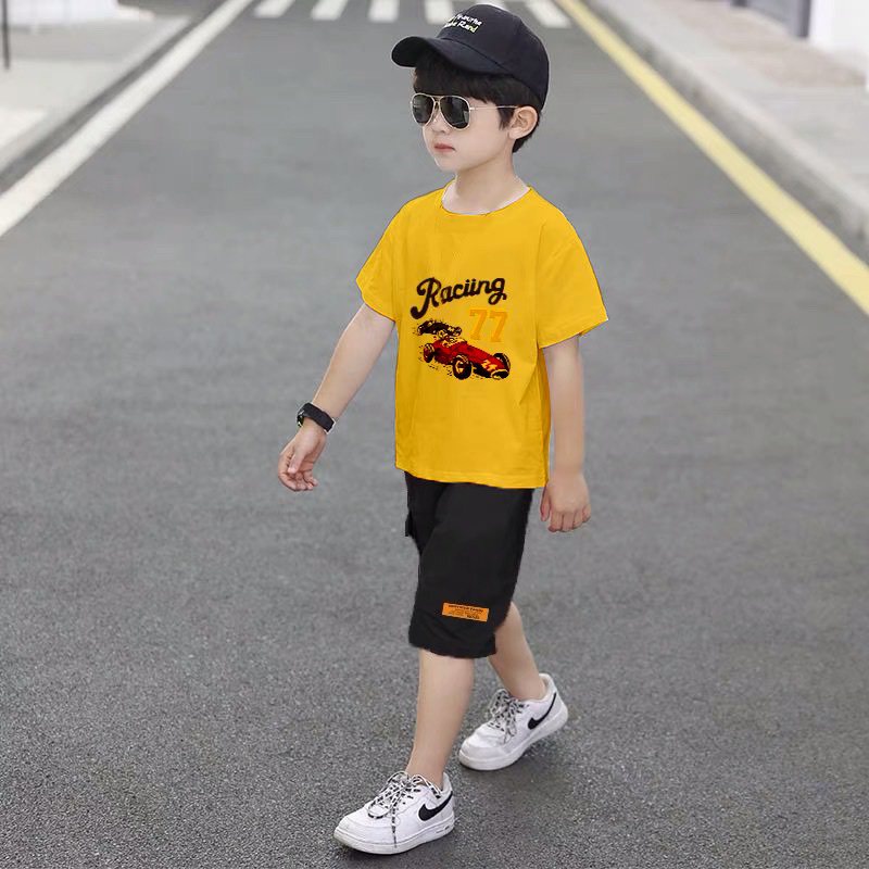 Bộ đồ bé trai Con Xinh cotton hình in Xe đua RACING 77,thời trang dành cho bé từ 4 đến 10 tuổi