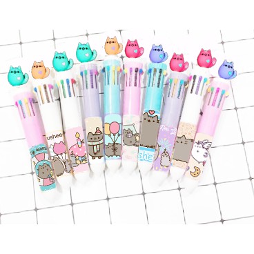 Bút bấm 10 màu pusheen BNMI3 bút cute bút dễ thương bút nhiều màu