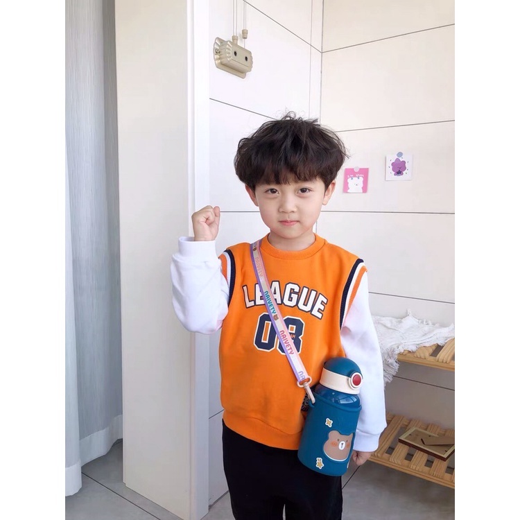 Bình nước cho bé đi học có ống hút quai đeo,ly nước cho bé cute siêu đáng yêu tặng kèm dây đeo, miếng dán stickcơ