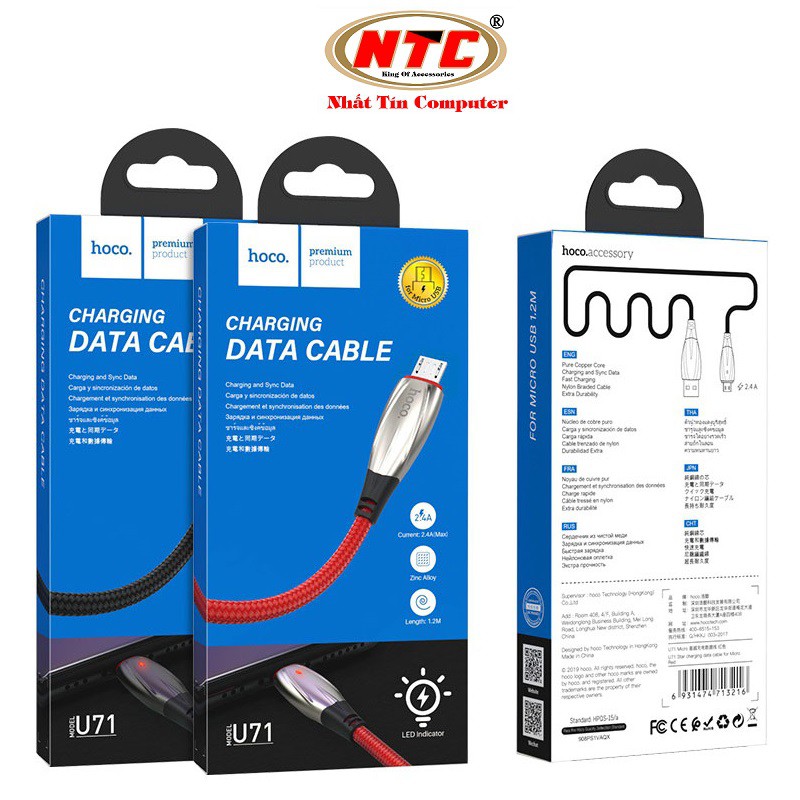 Cáp và truyền dữ liệu Hoco U71 Star cổng microUSB QC3.0, max 2.4A, dài 1.2M, có đèn báo sạc