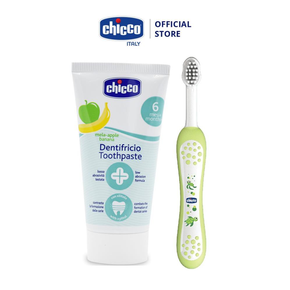 Combo Kem đánh răng Chicco + Bàn chải đánh răng Rùa con Chicco