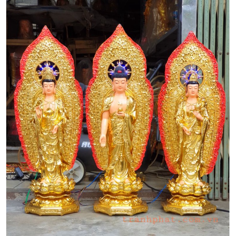 Bộ tượng Tây Phương tam thánh 60cm dát vàng