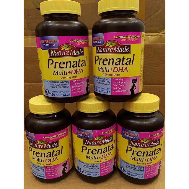 Bổ Bầu (Mẫu Mới) Nature Made Prenatal DHA 200mg 150 Viên Từ Mỹ, Bổ Bầu 150 Viên, Prenatal 150 Viên