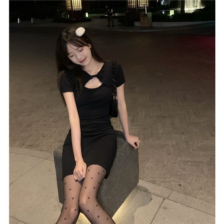 Xiaozhainv Đầm Dệt Kim Tay Ngắn Dáng Ôm Phong Cách Hàn Quốc Dành Cho Nữ