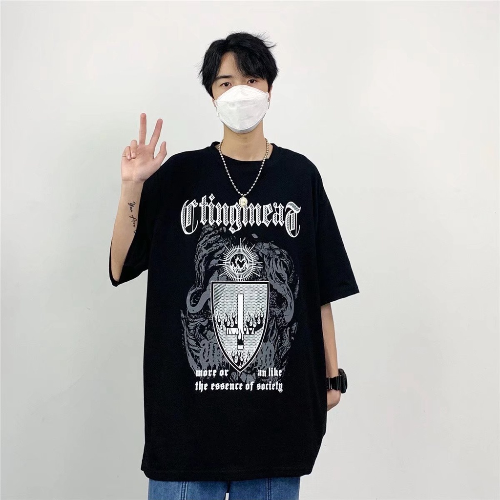 Áo Thun Tay Ngắn Cổ Tròn Dáng Rộng In Chữ Thời Trang Hàn Quốc Cho Nam