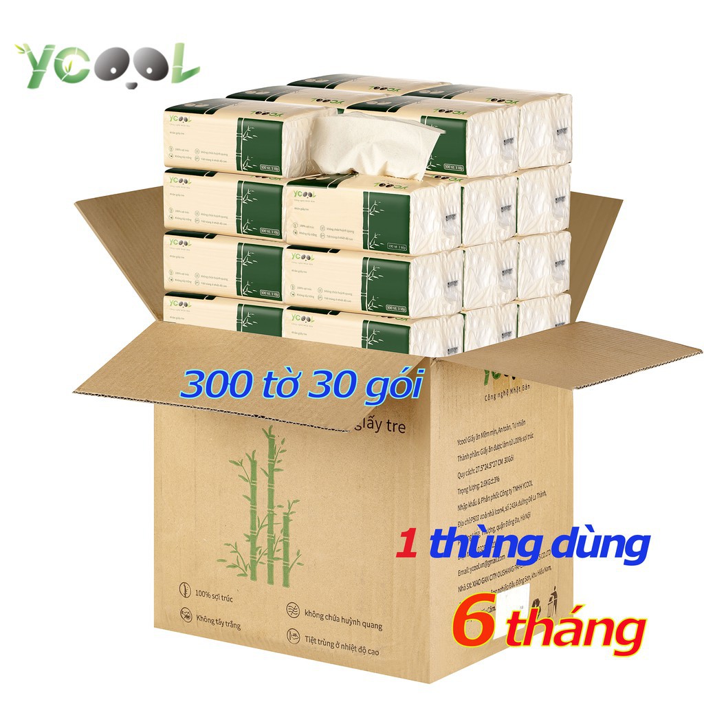 Mua 3 tặng 1-  Giấy ăn gấu trúc khăn giấy tinh bột tre không tẩy mềm mịn siêu dai Ycool 260 tờ - Hanayuki Asia