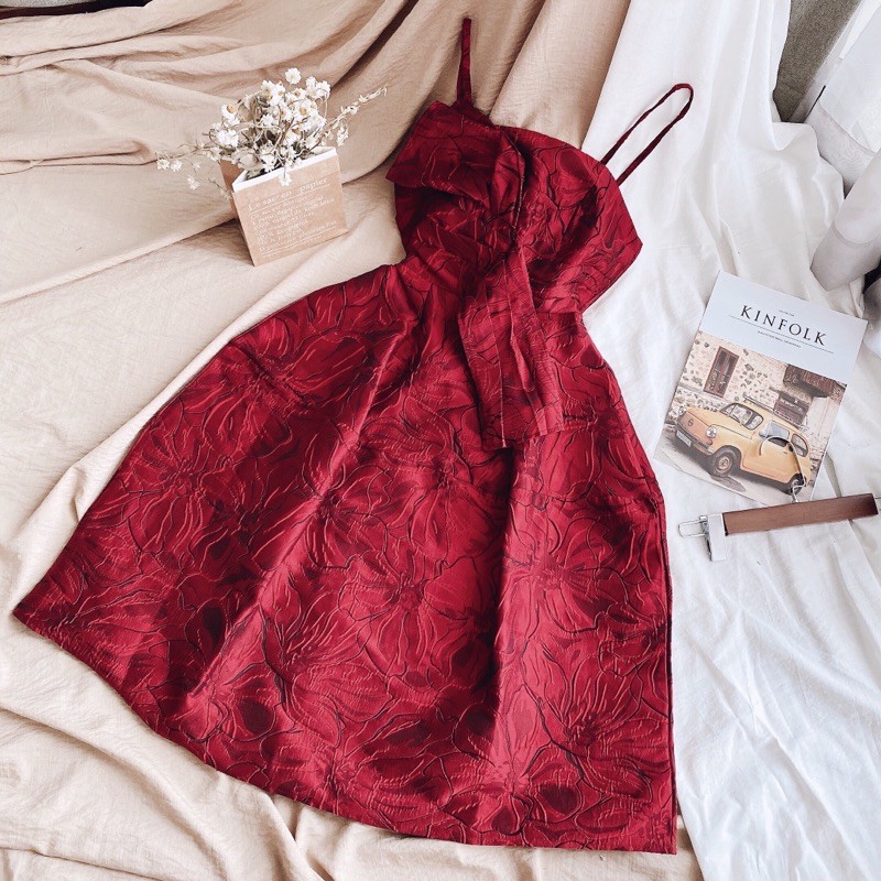Đầm dự tiệc 🌷Hình thật 100%🌷Đầm đi tiệc 2 dây gấm hoa | BigBuy360 - bigbuy360.vn