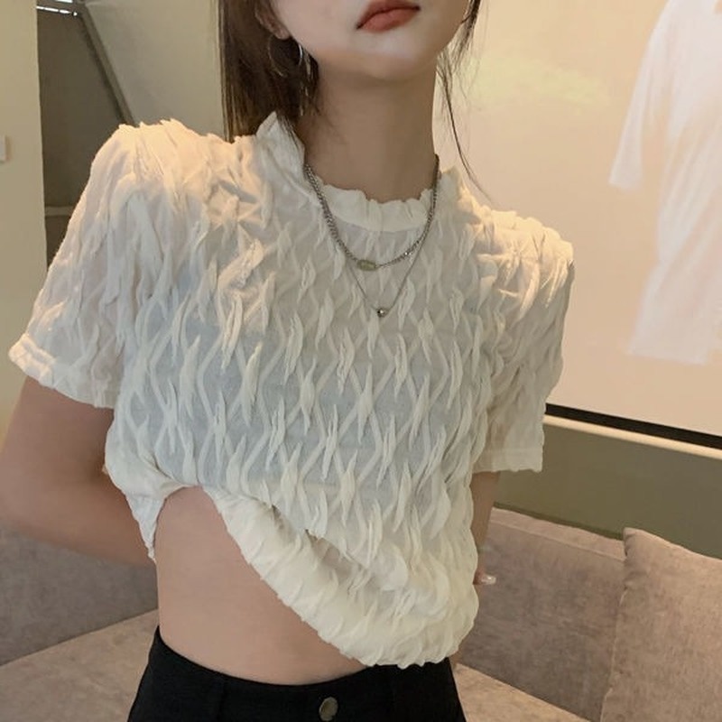 Áo Ren Cổ Tròn Dáng Ôm Phong Cách Pháp Thời Trang Mùa Hè Cho Nữ