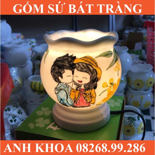 Đèn to cao 15cm và 1 lọ tinh dầu Lam Hà - Gốm sứ Bát Tràng Anh Khoa