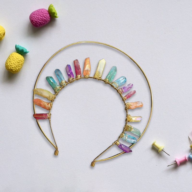 Băng Đô Cài Tóc Hình Vương Miện Đính Pha Lê Nhiều Màu Sắc Phong Cách Cổ Điển DIY