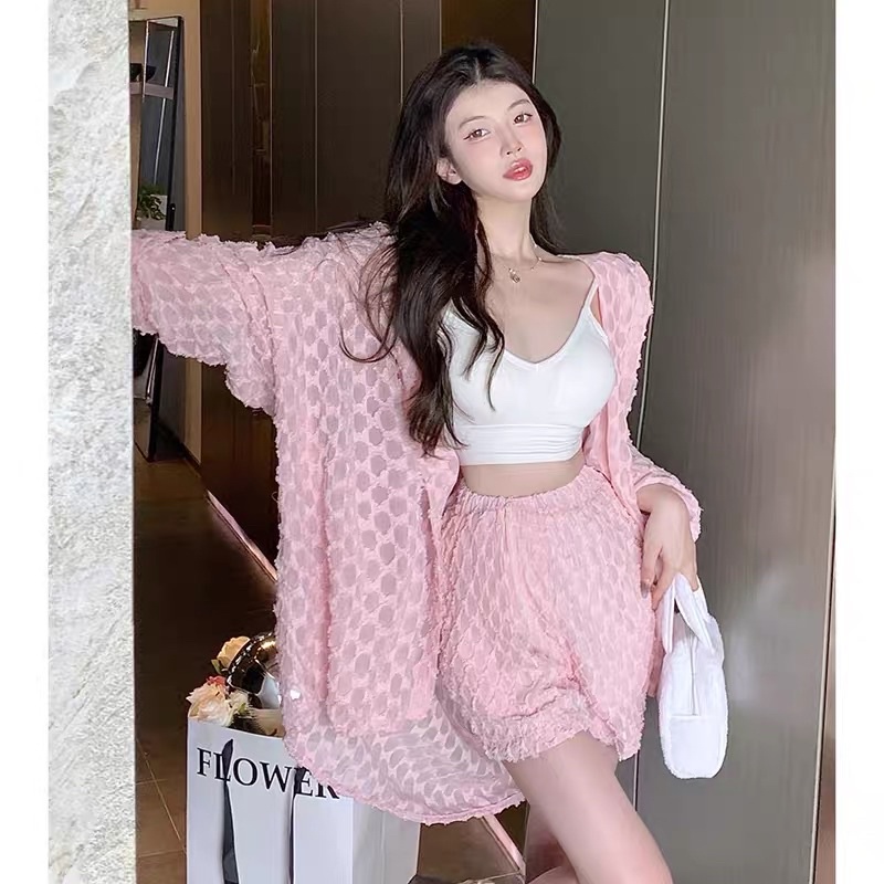 N33  SẴN Set áo sơ mi lưới dáng rộng quần đùi có Big size đi biển đi chơi siu xinh COÁ ẢNH THẬT