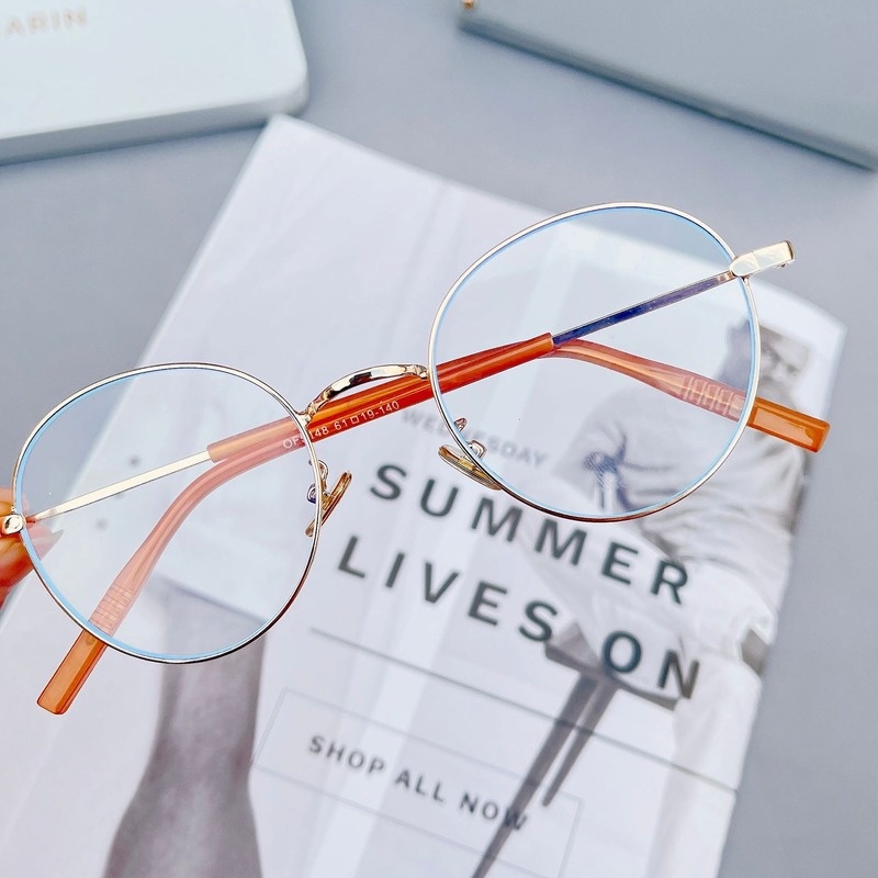 Kính Mát Gọng Tròn Bằng Kim Loại Chống Ánh Sáng Xanh Thời Trang Phong Cách Hàn Quốc