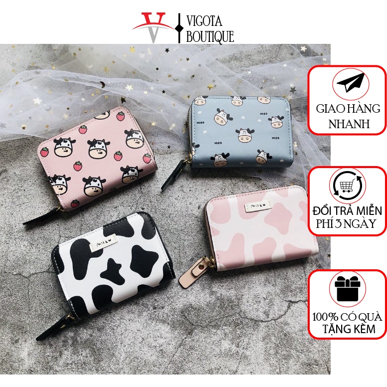 Ví nữ ngắn cầm tay thời trang cao cấp họa tiết bò sữa cute VD07