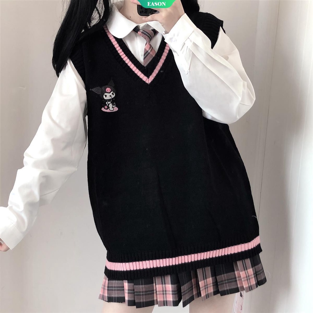Áo Len Không Tay Cổ Chữ V Dáng Rộng In Hình Cinnamoroll Và Kuromi Phong Cách Nhật Bản Thời Trang Thu Đông Dành Cho Bạn Nữ