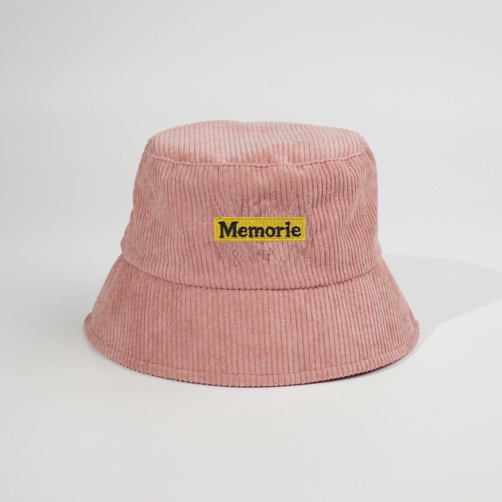 Mũ bucket vành cụp nón tai bèo chất nhung tăm thêu chữ Memorie cao cấp unisex nam nữ phong cách Hàn Quốc - Hazis Store