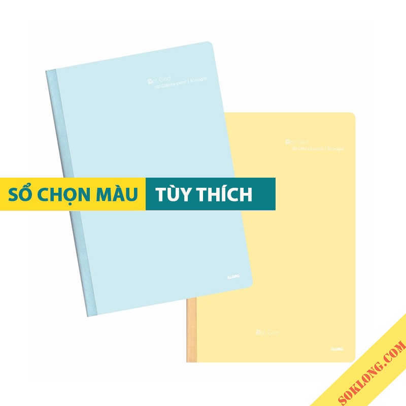 Vở Klong 80 trang Dot grid B5 Ms 837 [Chọn Màu] may dán gáy bìa Pastel, cuốn tập sổ Klong