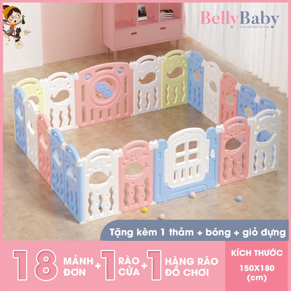 Quây cũi nhựa, quây cũi cho bé gấp gọn Belly Baby, Tặng kèm bóng và thảm
