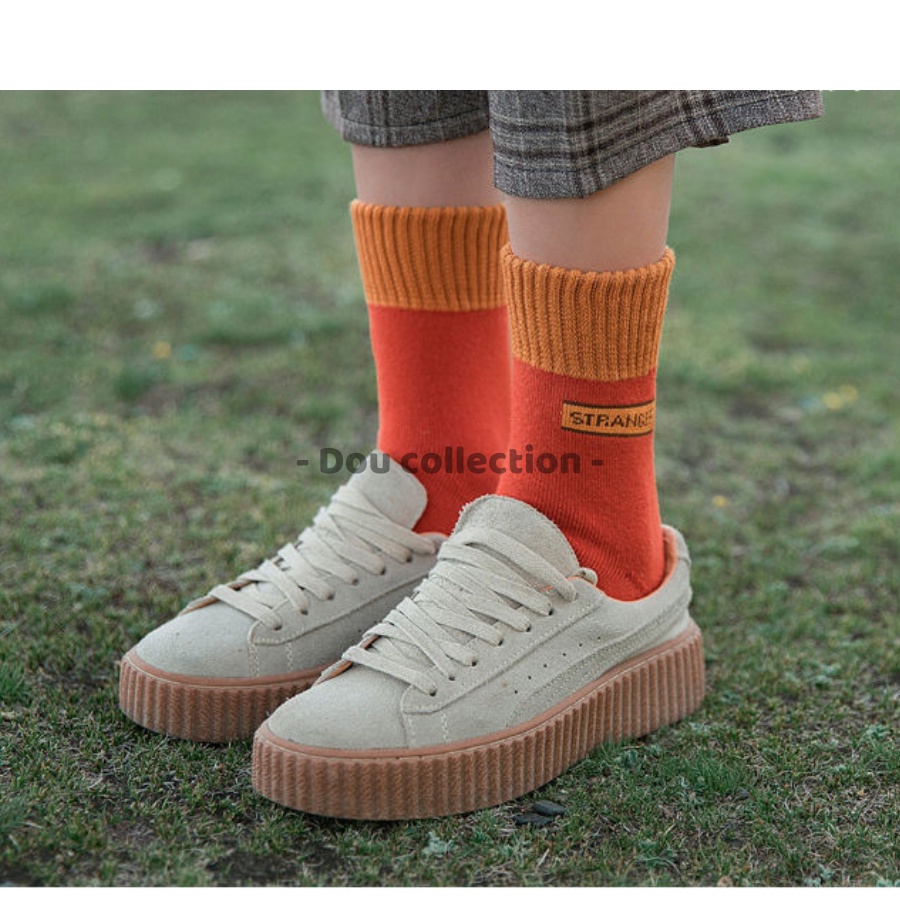 [Nowship2h] Vớ Tất Len Unisex Cổ Cao Trơn Đan Len Dày Họa Tiết STRANGER Thời Trang Vintage Thu Đông - Mã TV027