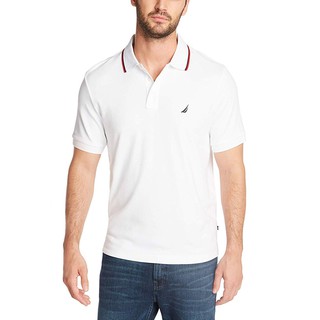 FO76 KHO HÀNG HIỆU XUẤT DƯ- NAUTICA - Áo Thun Nam Polo Màu Trắng Cổ Viền Đỏ - Nautica Classic Fit Polo