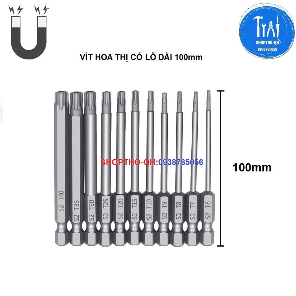 Mũi hoa thị có lỗ chuôi lục giác dài 100mm.