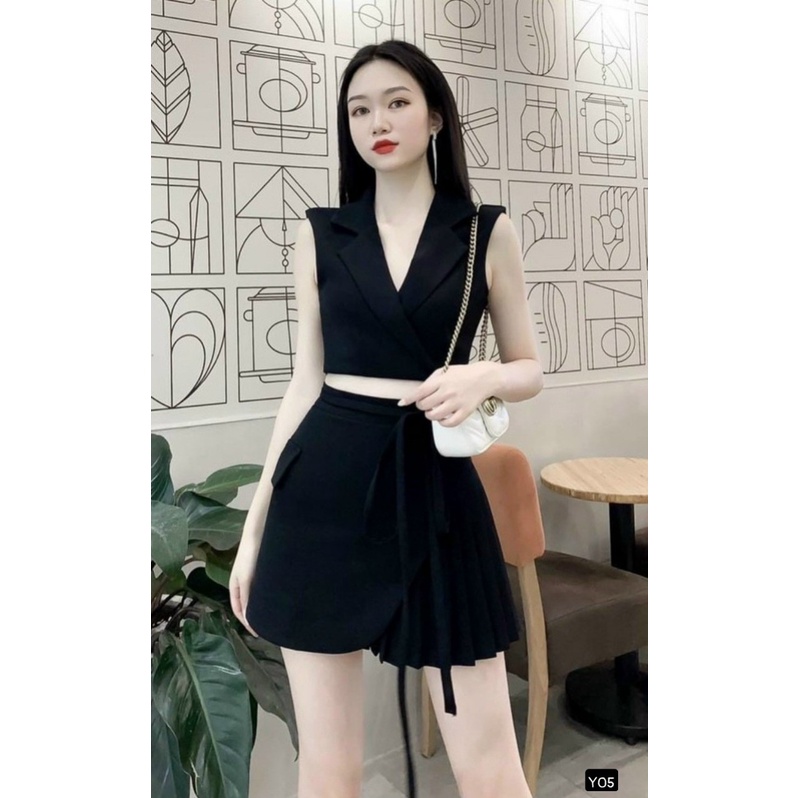 [SALE SỐC FREE SHIP] SET ÁO VÀ VÁY ĐI CHƠI TIỆC SIÊU XINH VỚI CHÂN VÁY XẾP LY PHỐI TÀ CÓ DÂY CỘT KÈM ÁO KIỂU NỮ CỔ VEST