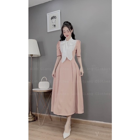 VÁY CỔ NƠ TRẮNG TIỂU THƯ HỒNG NUDE