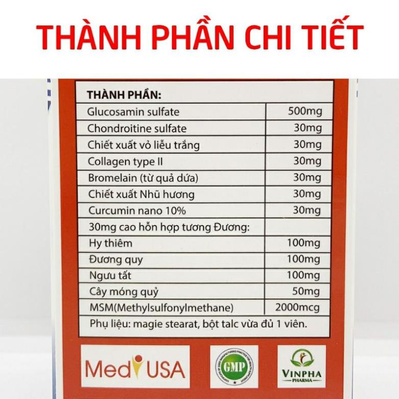 Viên khớp Glucosamin MSM 2000 - Giảm đau nhức mỏi xương khớp hộp 60 viên