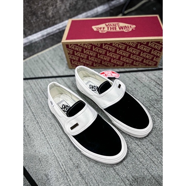 Giầy Thể Thao Sneaker Vans Slip On Fear Of God Strap Black White Bản SC lười Trắng Đen