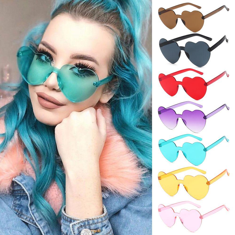 MIHAN1 Accessories Heart Glasses Party Favor Rimless Heart Sunglasses Trendy Transparent Candy Color Costume Eyewear Sunglasses for Women