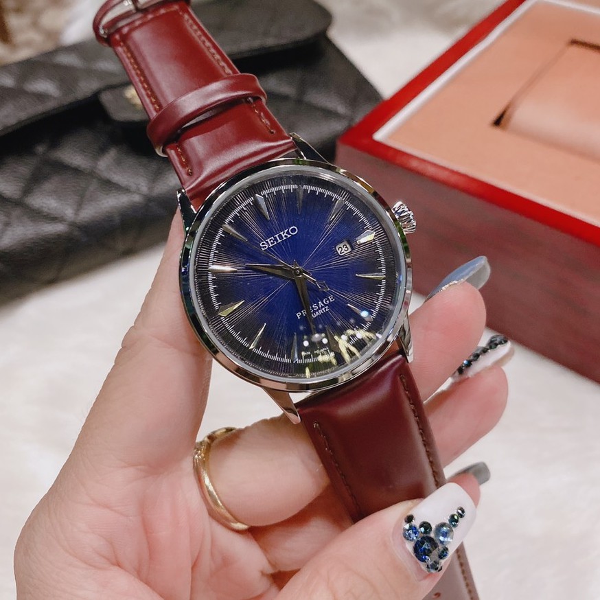 Đồng hồ Nam Seiko mặt xanh, full box, thẻ bào hành 12 tháng