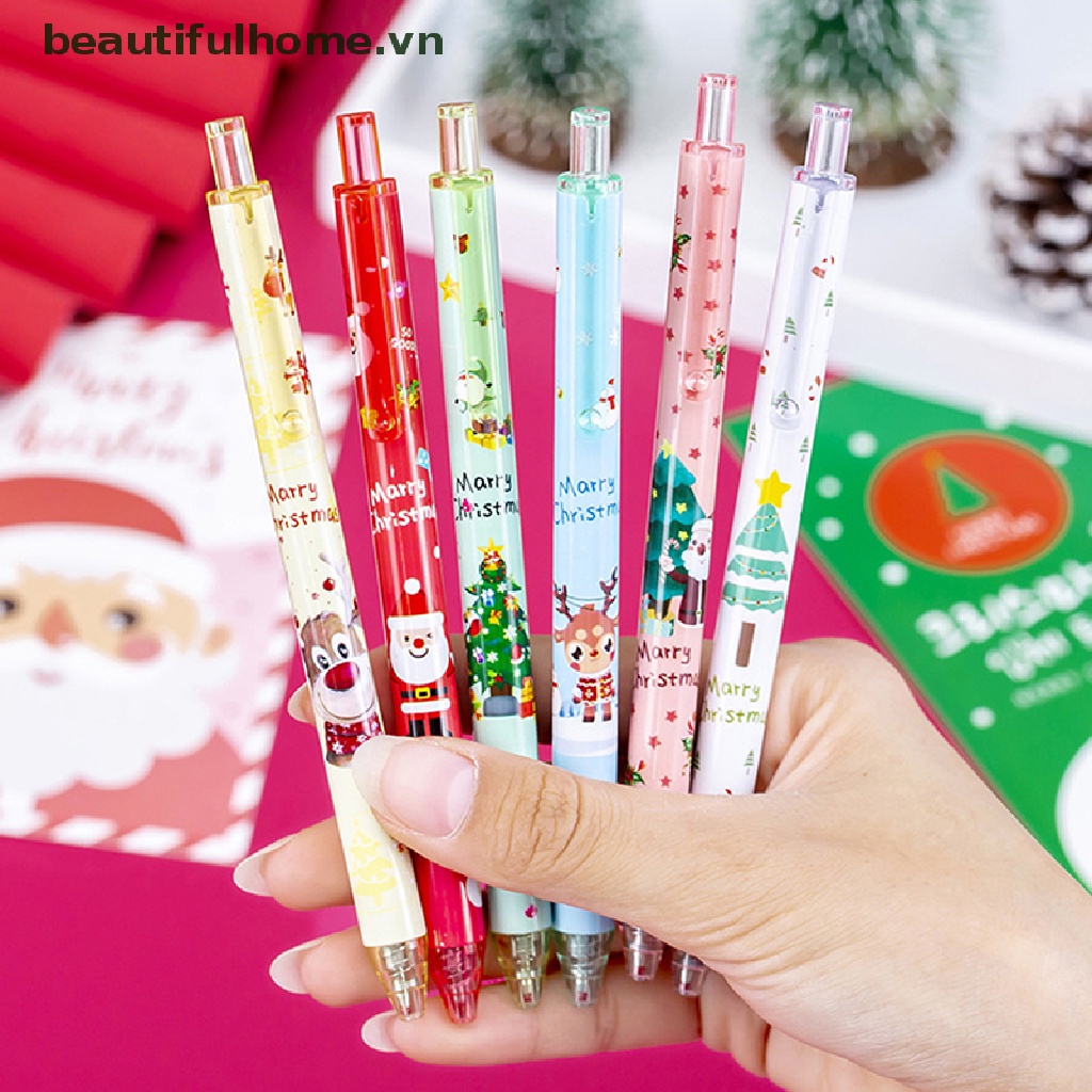 1 / 6 Bút Mực Đen Ngòi 0.5mm Họa Tiết Giáng Sinh Dễ Thương