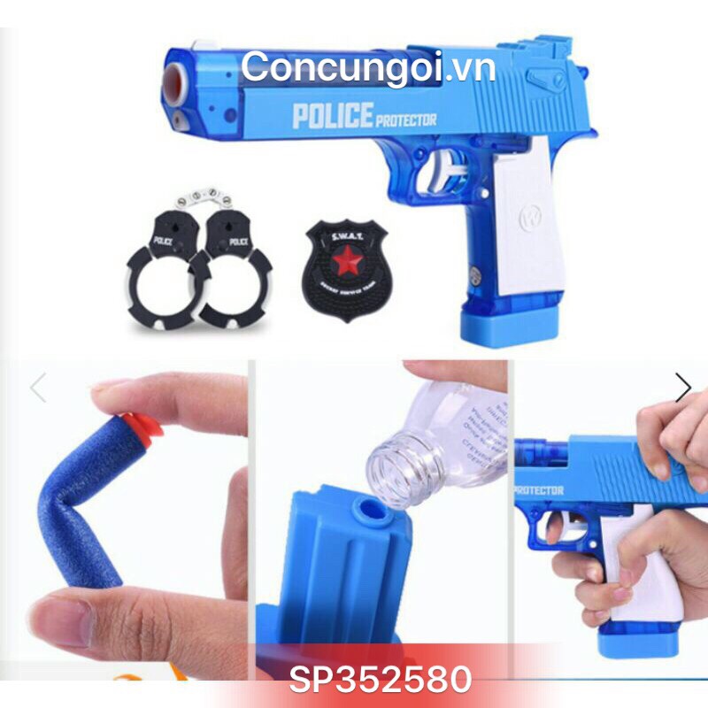 Đồ chơi guns Police 2in1 thục nước và hít, 1 còng, 1 huy hiệu, 648-34