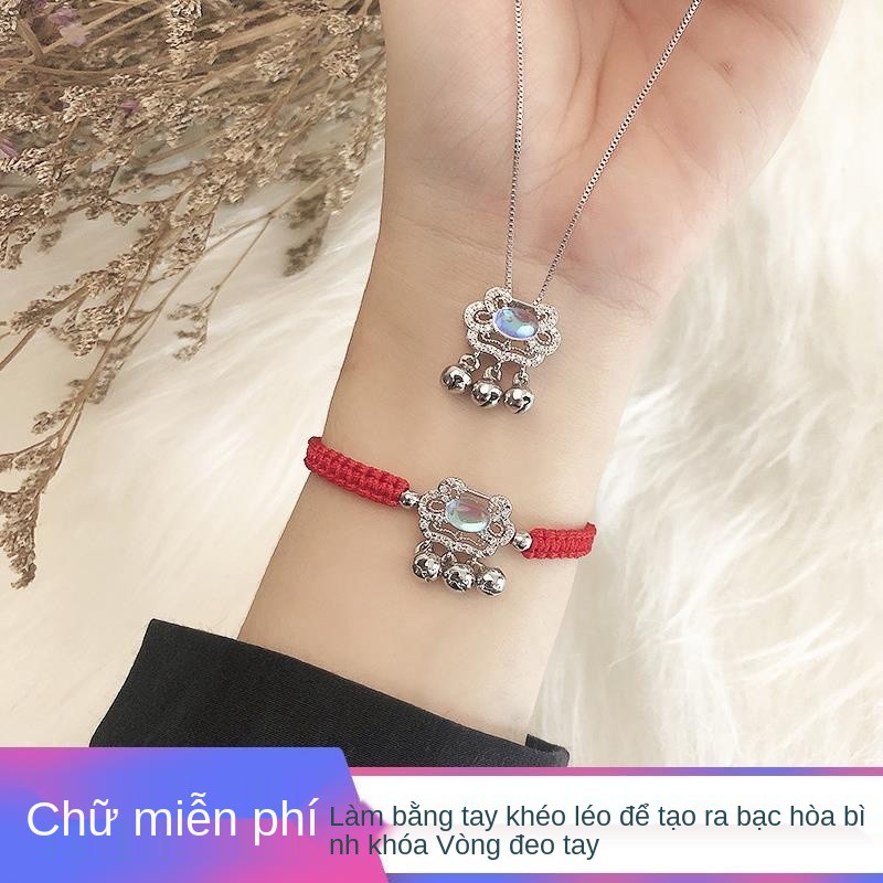 Chuỗi xương đòn bạc trường thọ mới Vòng tay mặt trăng xanh mơ ước bình an khóa nữ dây chuyền S925