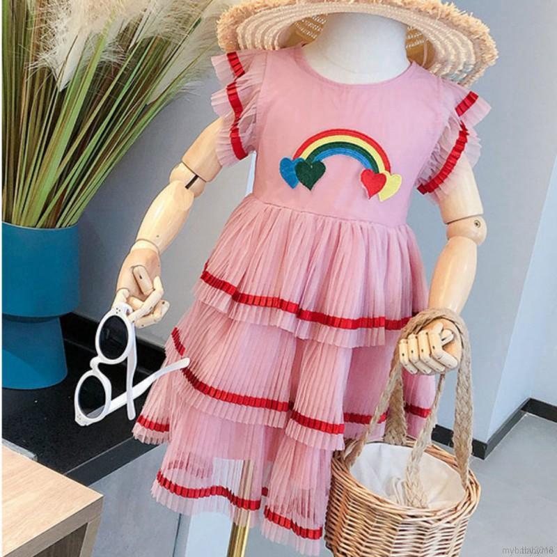 Đầm Xòe Không Tay Màu Sắc Cầu Vồng Xinh Xắn Cho Bé Gái