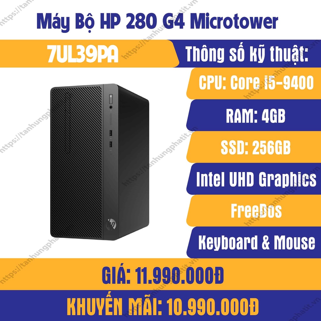 Máy tính bộ để bàn HP 280 G4 i5-9400 (7UL39PA)-hàng chính hãng-mới 100%