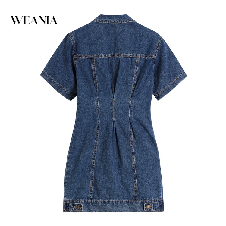 Đầm Denim Ngắn Tay Cổ Polo Phối Nút Thời Trang Dành Cho Nữ