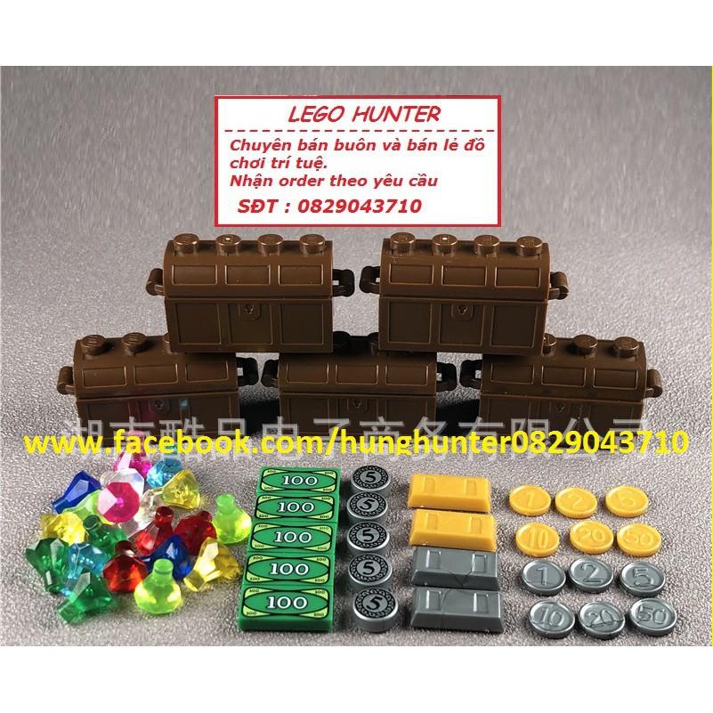 Lego Phụ kiện : Rương đá quý , tiền xu , dola , vàng , bạc